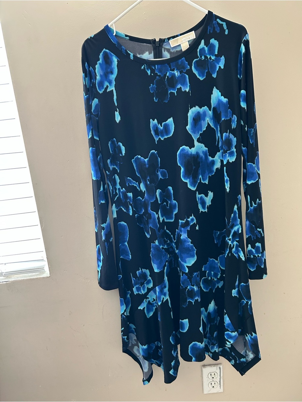 Michael Kors Navy and Blue Floral Long-Sleeve Dress